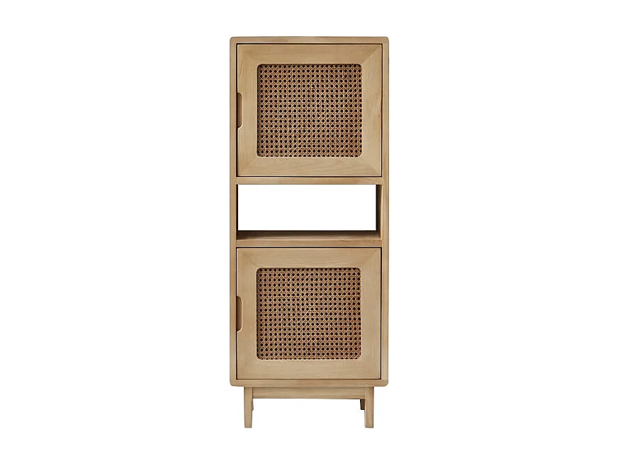 Niedriger Schrank aus massivem Ulmenholz und Rattangeflecht Luis