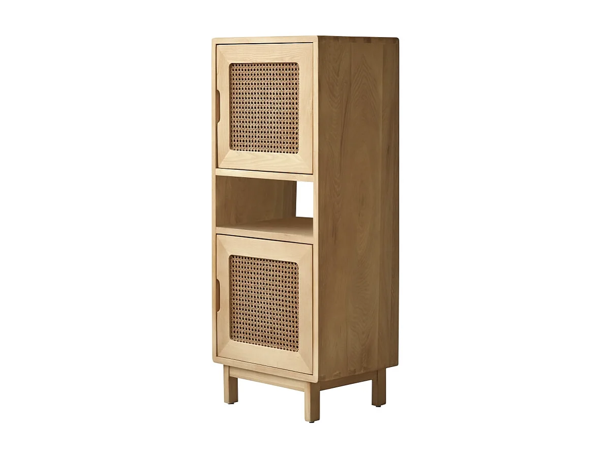 Niedriger Schrank aus massivem Ulmenholz und Rattangeflecht Luis