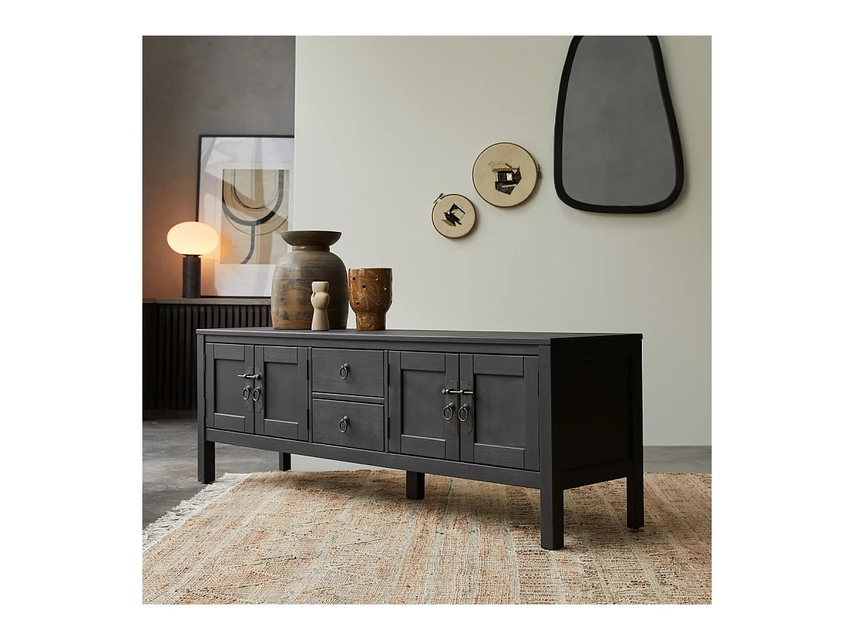 Thaki black - TV-Schrank aus massiver Kiefer 170