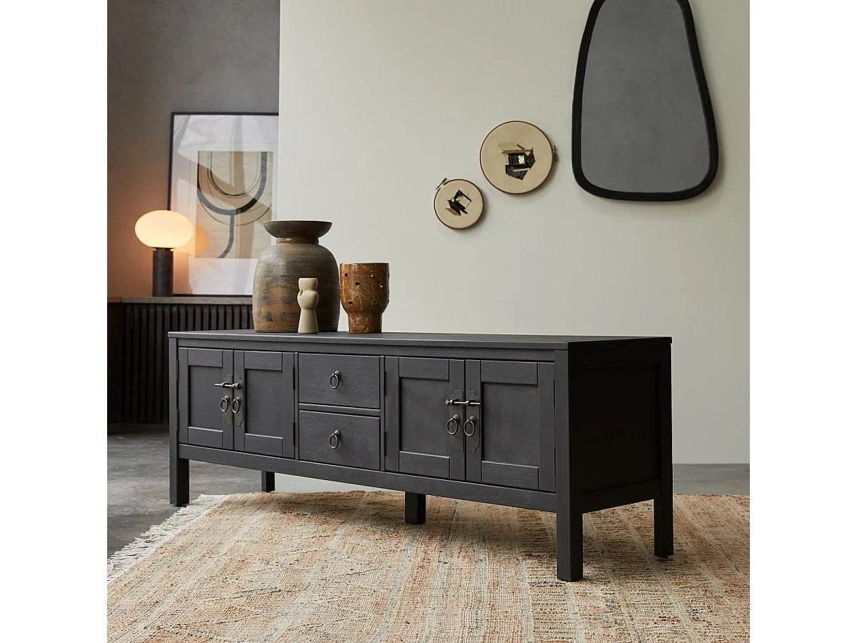 Thaki black - TV-Schrank aus massiver Kiefer 170