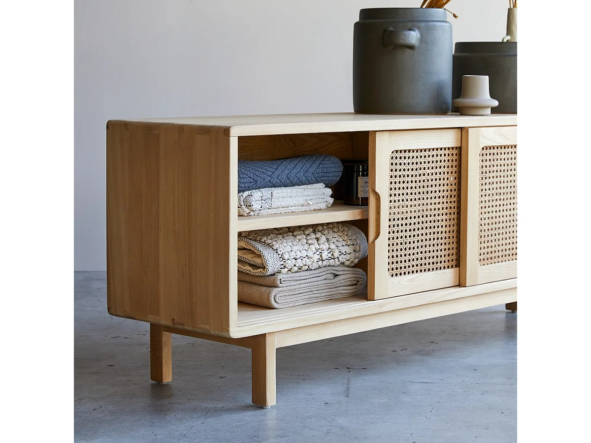 TV-Schrank aus Ulmenholz und Rattangeflecht Luis 140 cm