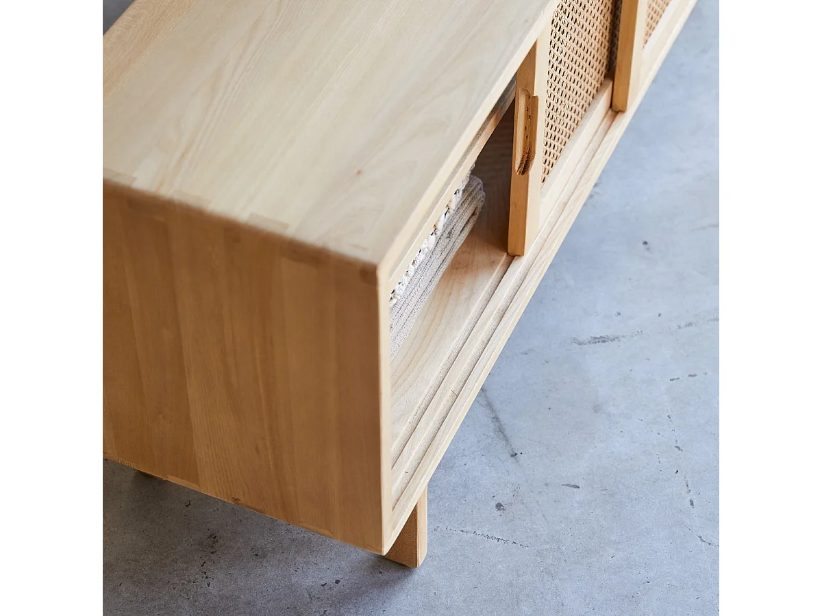 TV-Schrank aus Ulmenholz und Rattangeflecht Luis 140 cm