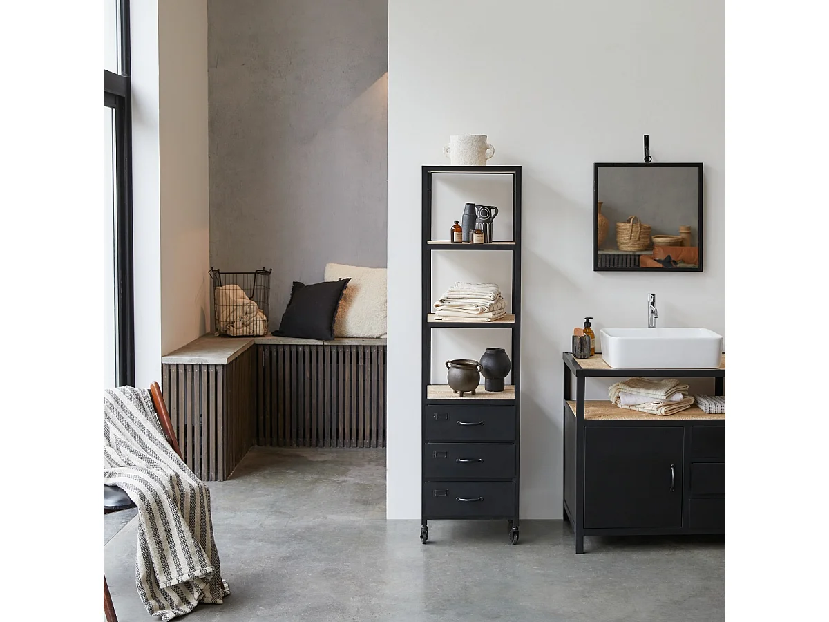 Industriel - Bathroom tall unit in mango wood and metal