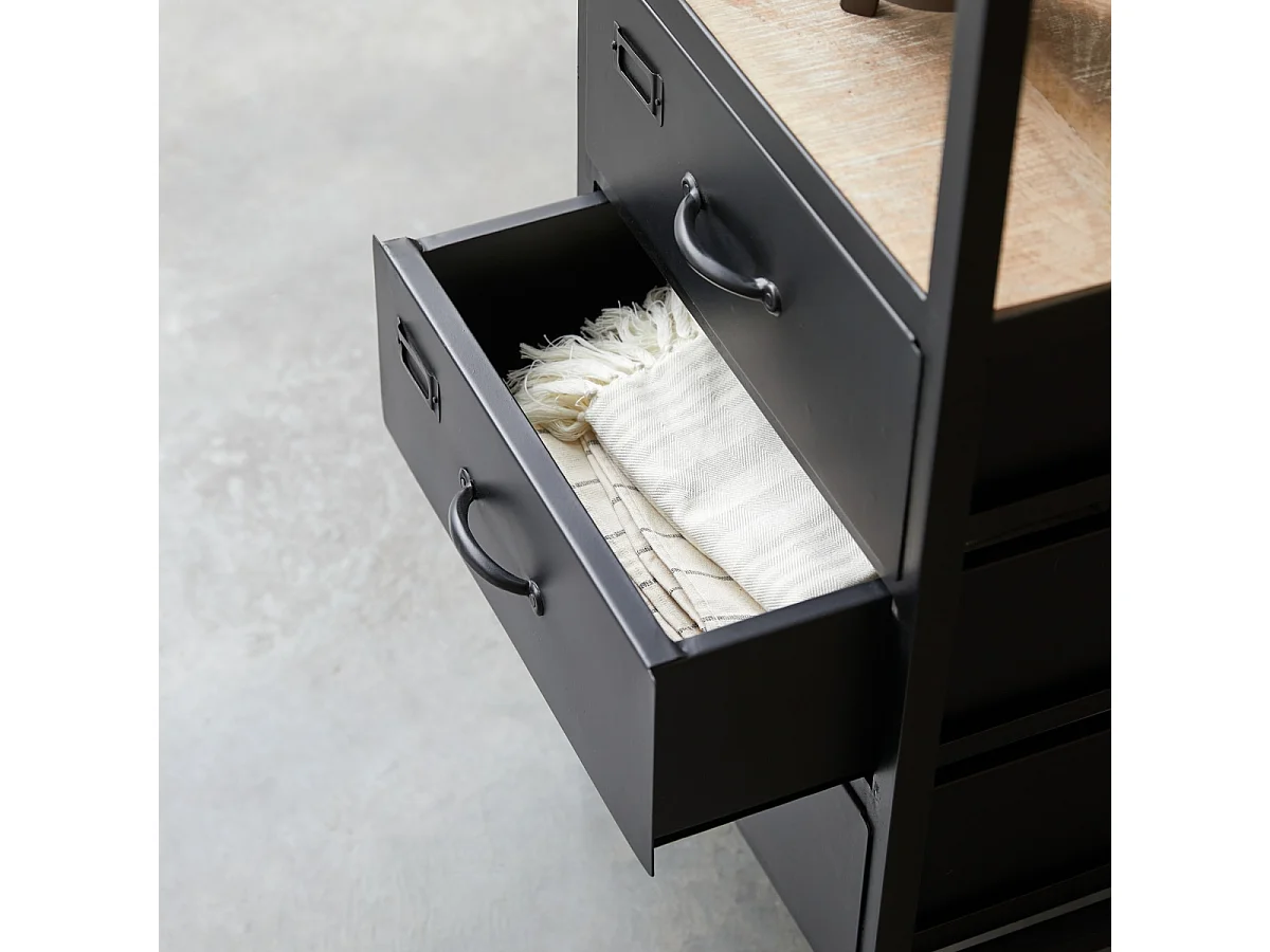 Industriel - Bathroom tall unit in mango wood and metal