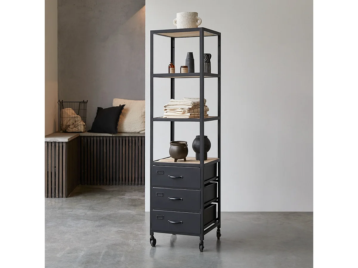 Industriel - Bathroom tall unit in mango wood and metal