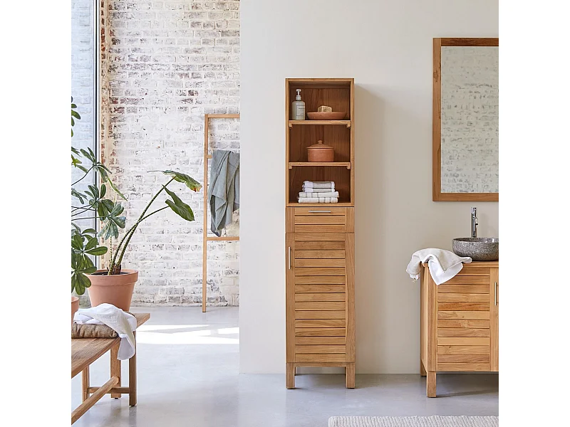 Hochschrank Badschrank Highboard Badmöbel Regal aus Teak 180 cm Natur neu