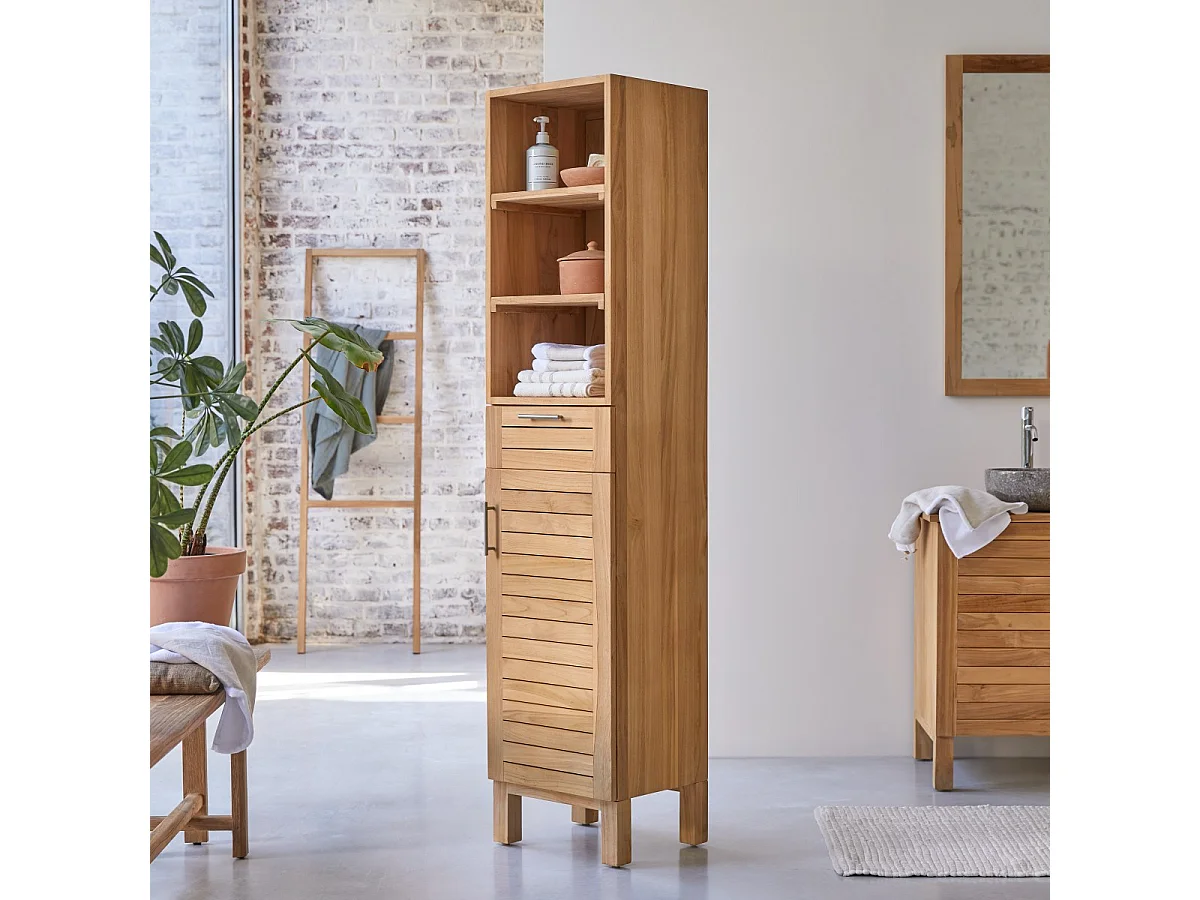 Hochschrank Badschrank Highboard Badmöbel Regal aus Teak 180 cm Natur neu