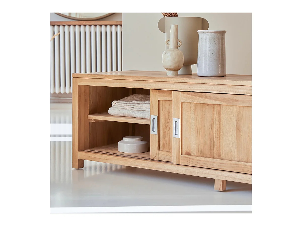 TV-Rack TV Bank massives Teak TV Möbel Neu Tikamoon lowboard sideboard Natur