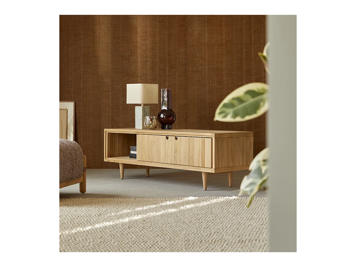 Mobile TV televisore in legno di Teak con anta scorrevole