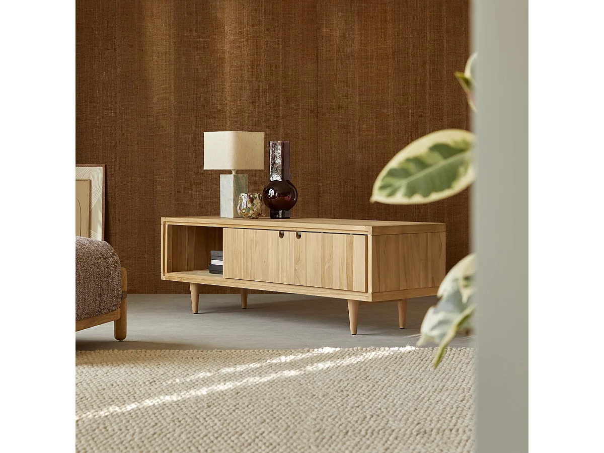 Mobile TV televisore in legno di Teak con anta scorrevole