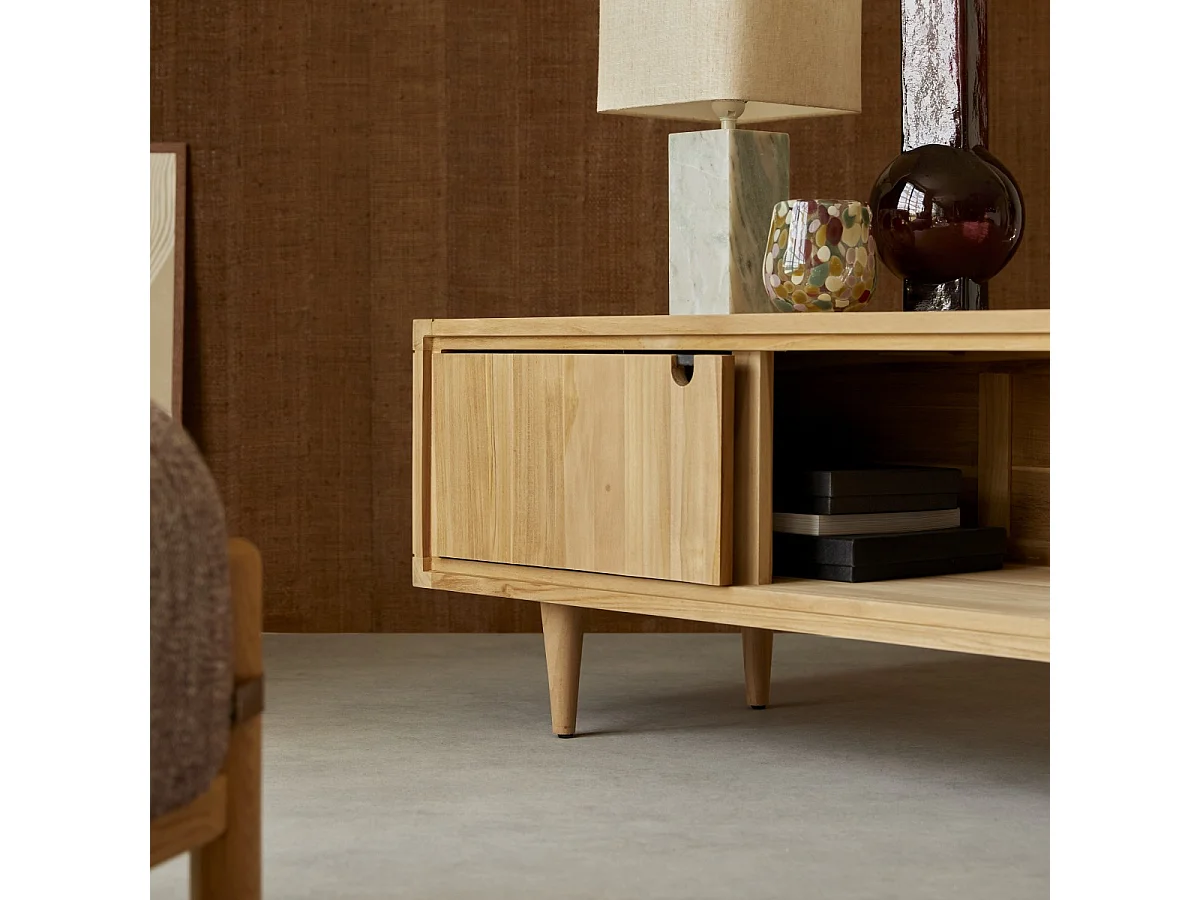 Mobile TV televisore in legno di Teak con anta scorrevole