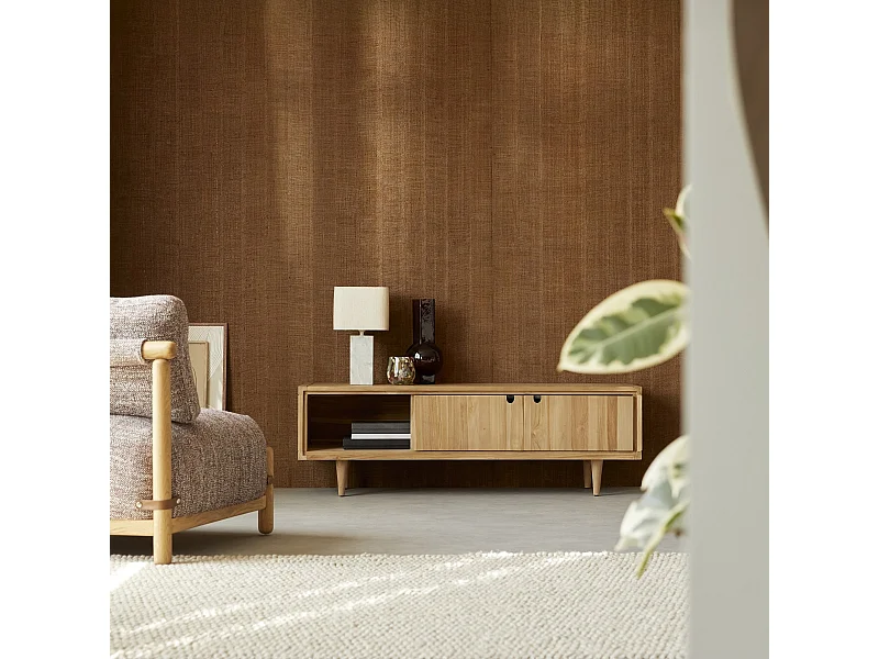 Mobile TV televisore in legno di Teak con anta scorrevole