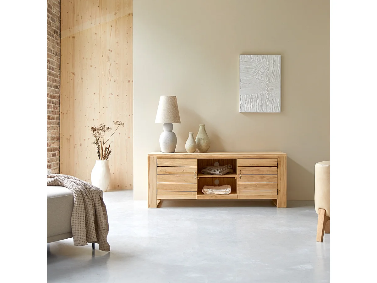 TV Schrank aus massivem Teakholz Minimalys 155 cm