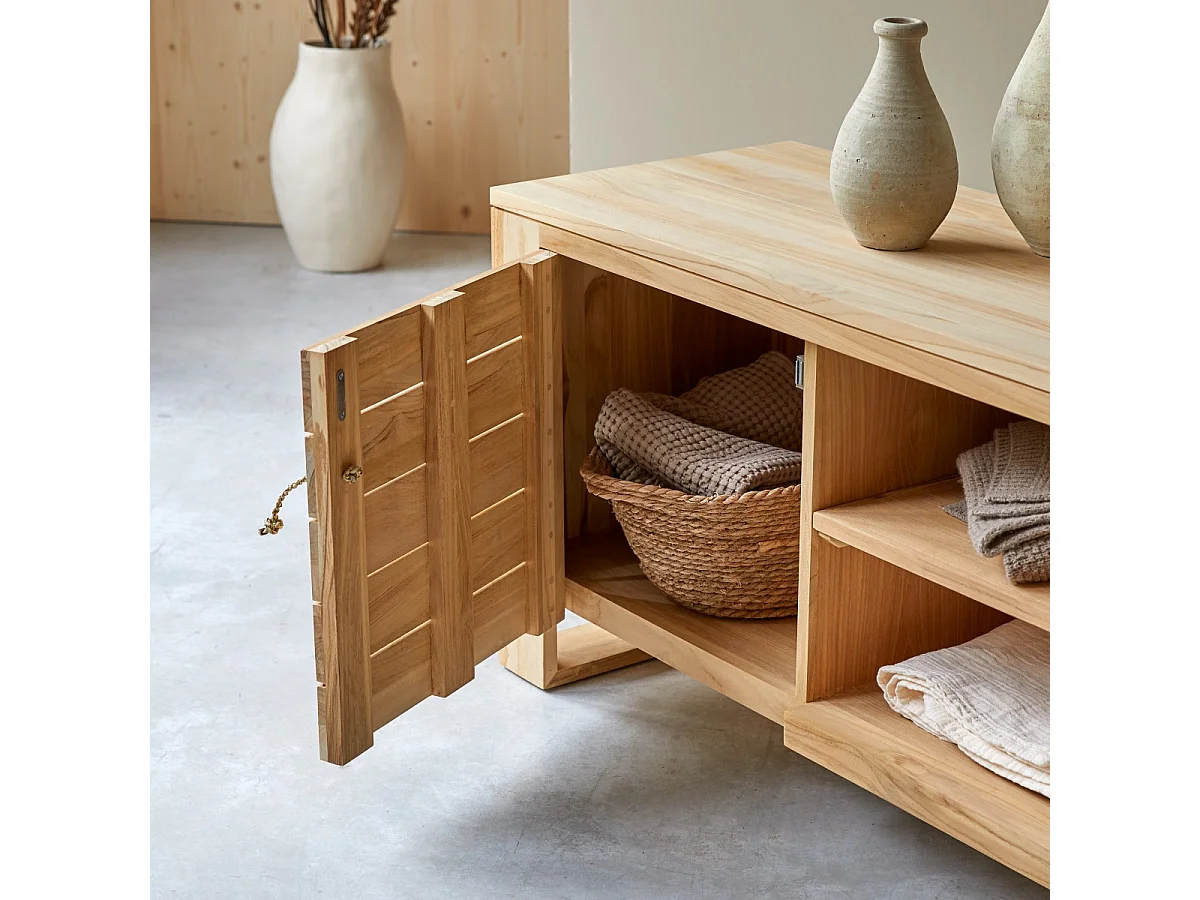 TV Schrank aus massivem Teakholz Minimalys 155 cm