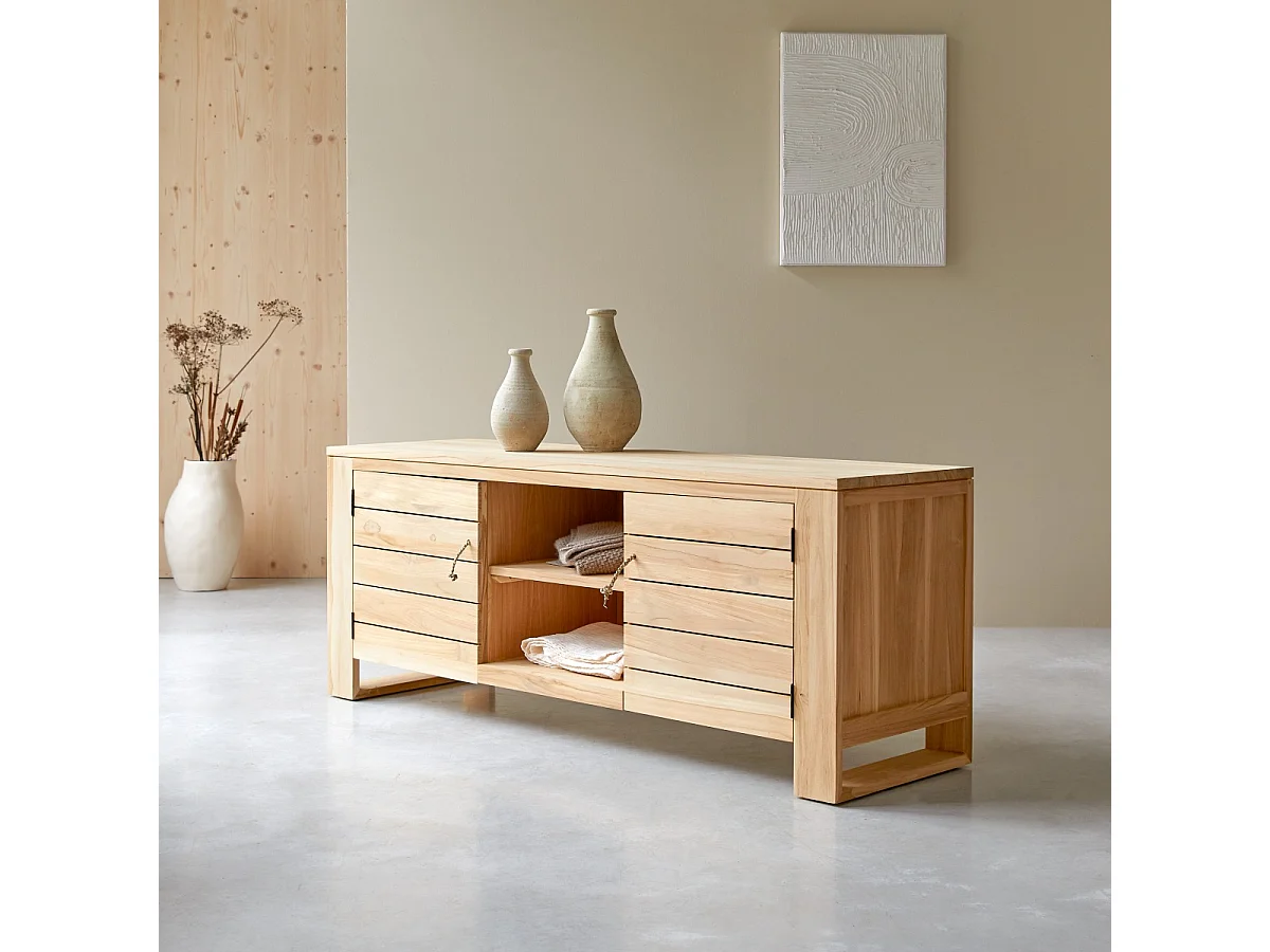 TV Schrank aus massivem Teakholz Minimalys 155 cm
