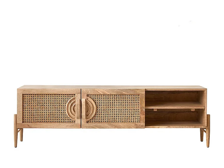 Meuble TV en bois de manguier et rotin Sina