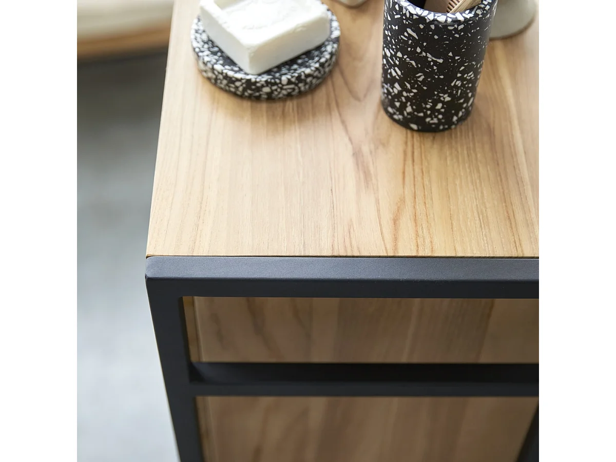 Badschrank aus Teak 44 cm Massivholz und Metall kombinierbar