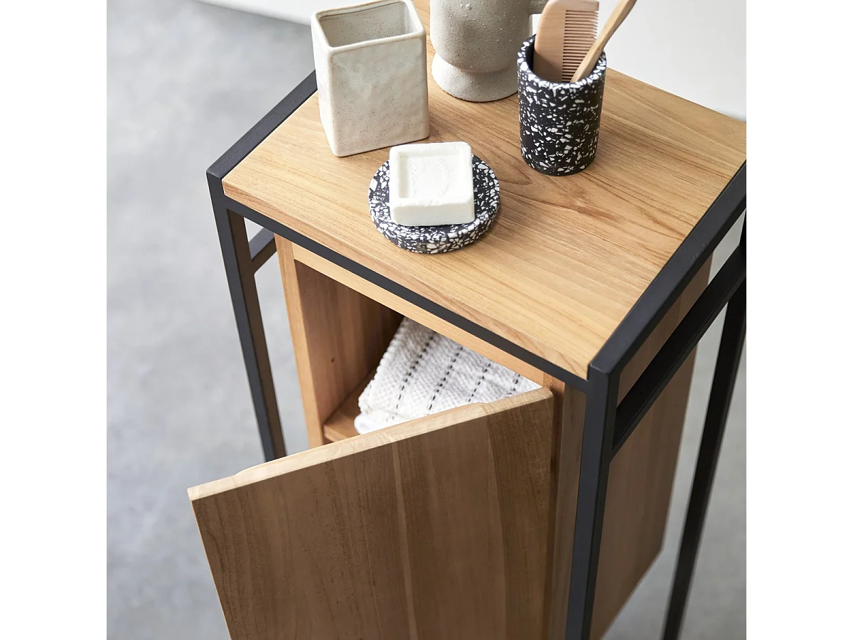 Badschrank aus Teak 44 cm Massivholz und Metall kombinierbar