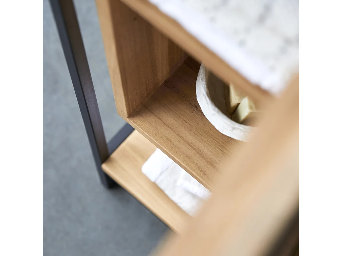 Badschrank aus Teak 44 cm Massivholz und Metall kombinierbar