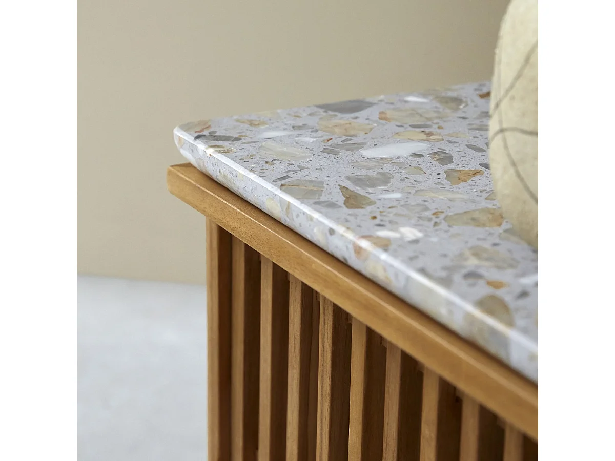 Meuble TV Isaure en bois de teck massif et terrazzo premium 175 cm