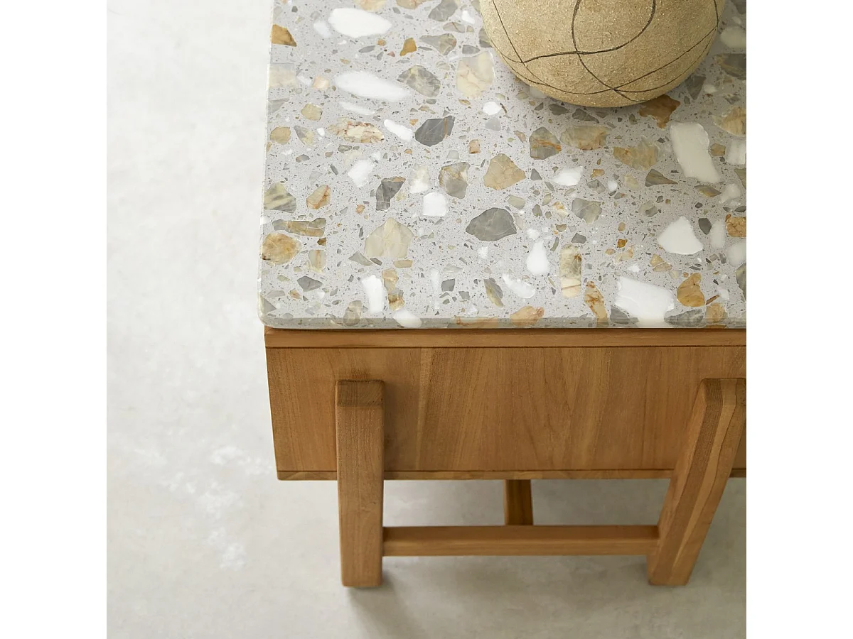 Meuble TV Isaure en bois de teck massif et terrazzo premium 175 cm