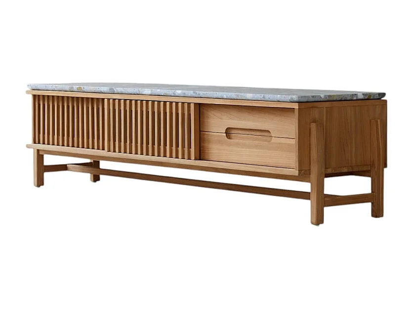 Meuble TV Isaure en bois de teck massif et terrazzo premium 175 cm