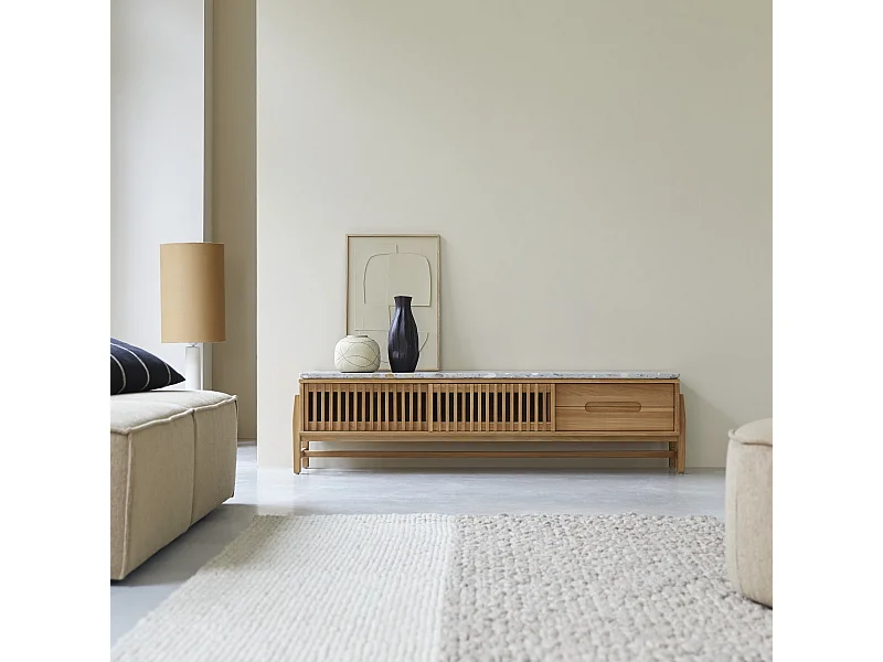 TV-Schrank Isaure aus massivem Teakholz und Premium-Terrazzo 175 cm