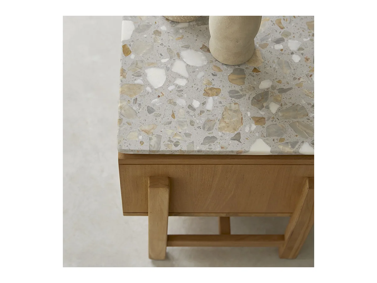 TV-Schrank Isaure aus massivem Teakholz und Premium-Terrazzo 140 cm