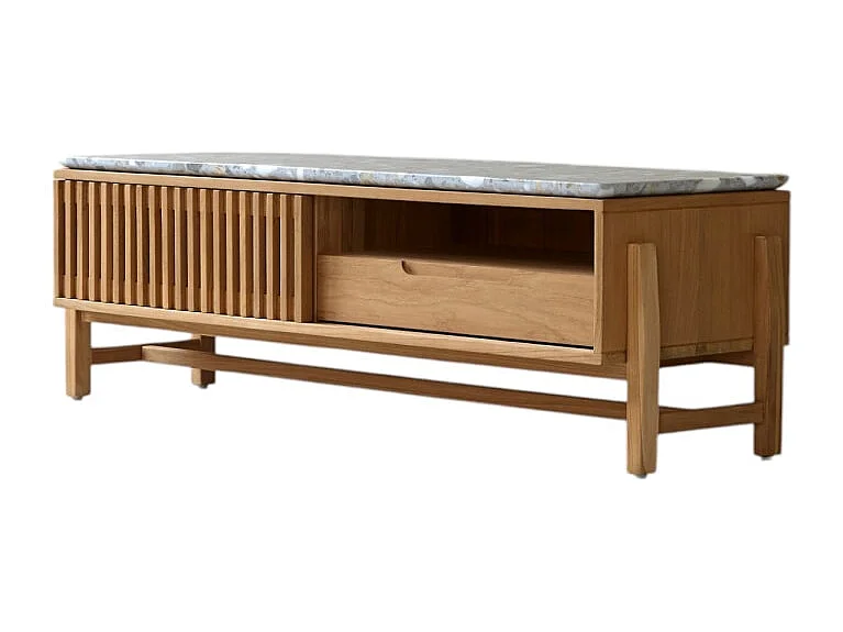 TV-Schrank Isaure aus massivem Teakholz und Premium-Terrazzo 140 cm