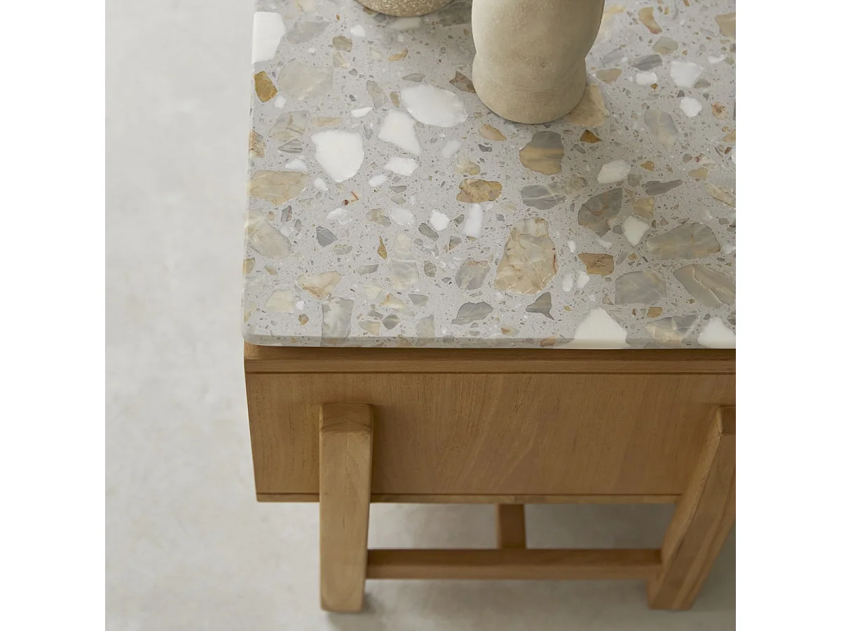 Mobile TV Isaure in legno di teak massello e terrazzo pregiato 140 cm