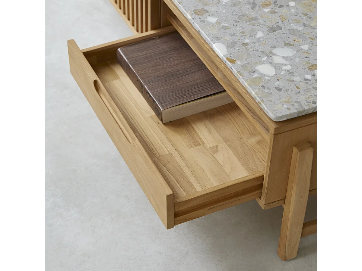 Mobile TV Isaure in legno di teak massello e terrazzo pregiato 140 cm