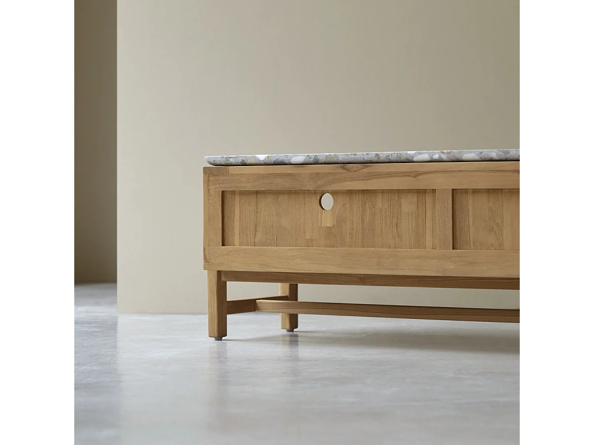 Mobile TV Isaure in legno di teak massello e terrazzo pregiato 140 cm