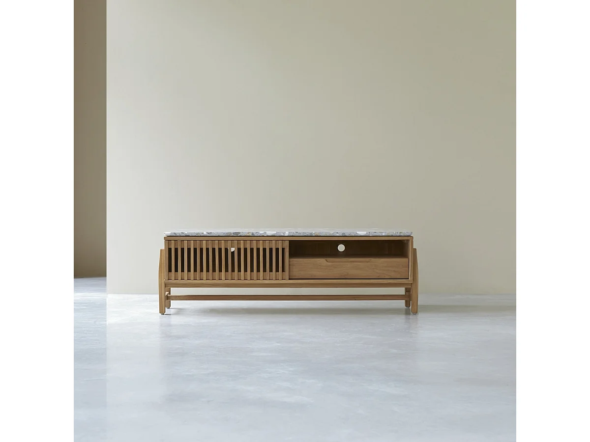 Mobile TV Isaure in legno di teak massello e terrazzo pregiato 140 cm