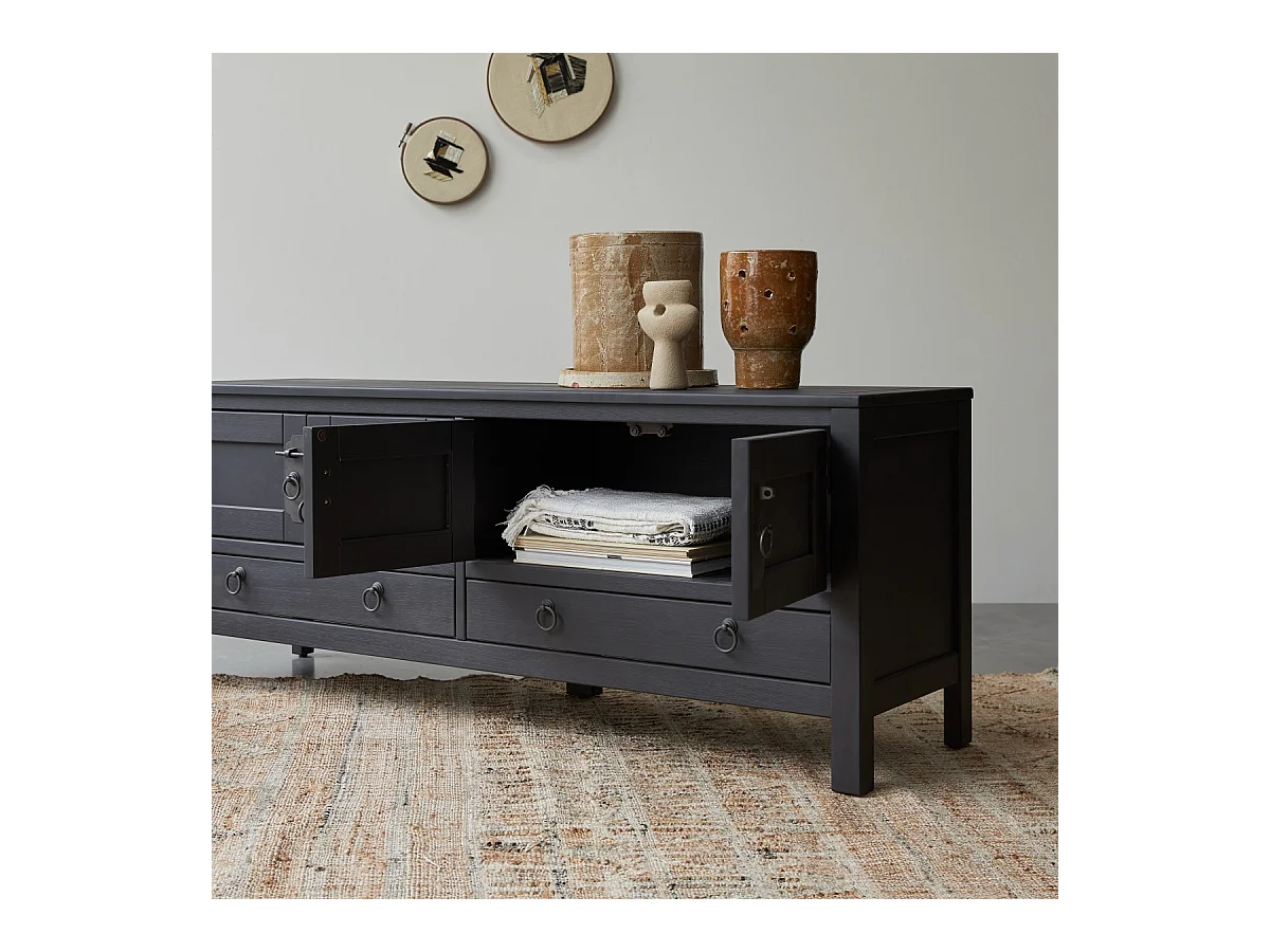 Thaki black - TV-Schrank aus massiver Kiefer 140
