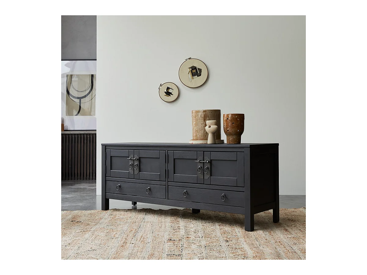 Thaki black - TV-Schrank aus massiver Kiefer 140