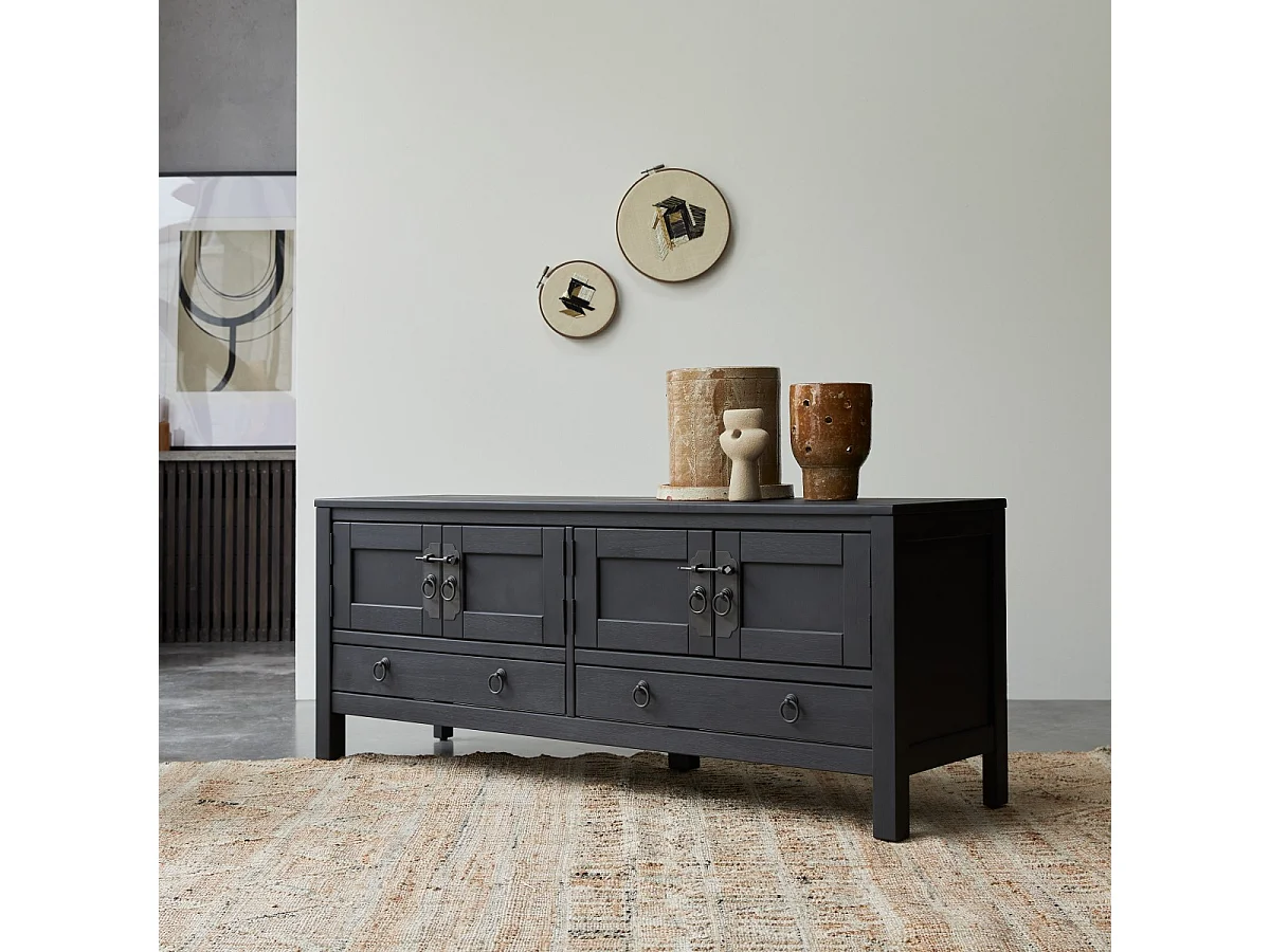 Thaki black - TV-Schrank aus massiver Kiefer 140