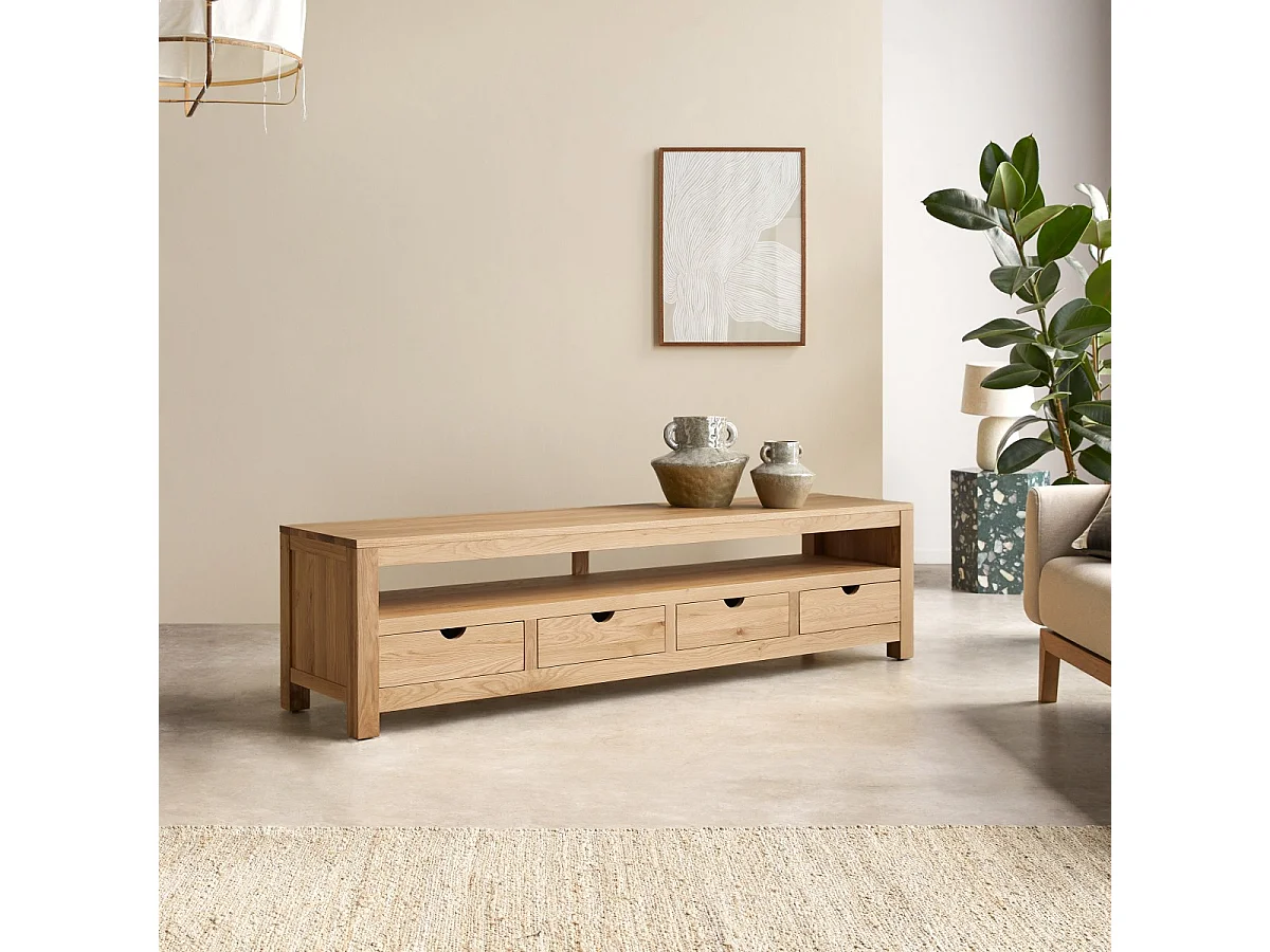 Meuble TV en bois de chêne massif Oliver 200 cm