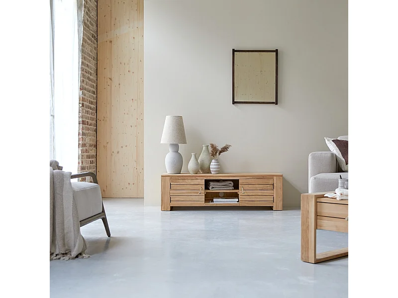 TV Schrank aus massivem Teakholz Minimalys 135 cm