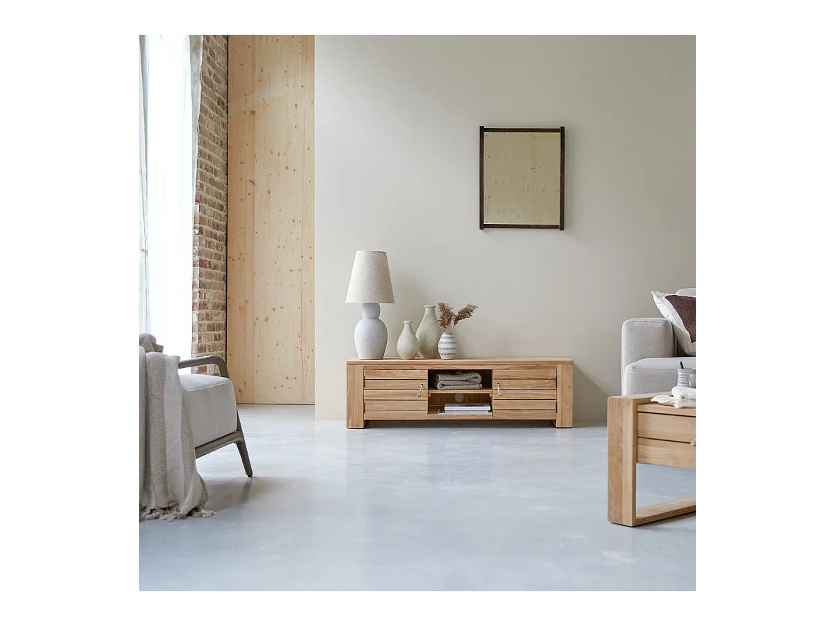 TV Schrank aus massivem Teakholz Minimalys 135 cm