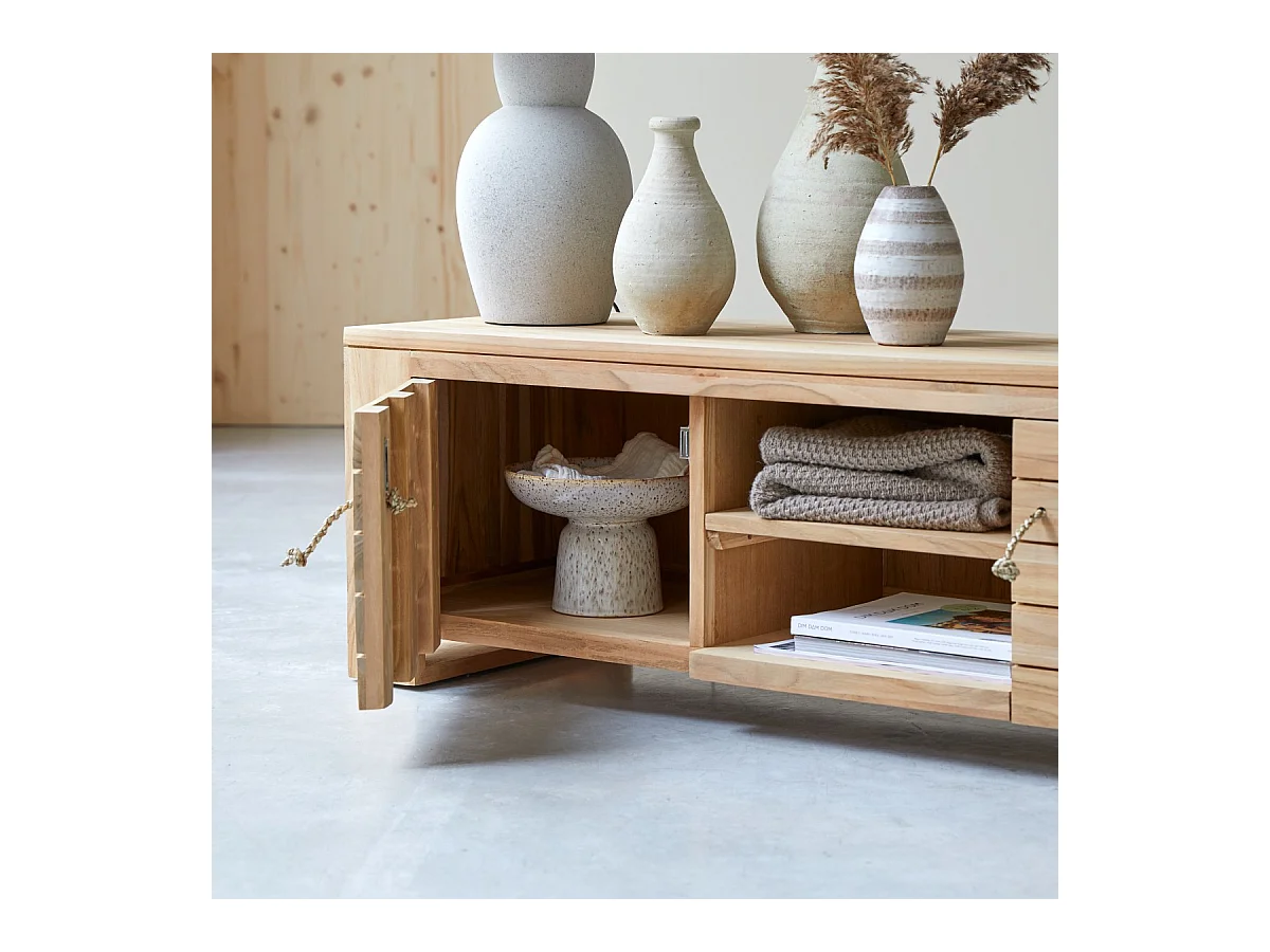 TV Schrank aus massivem Teakholz Minimalys 135 cm