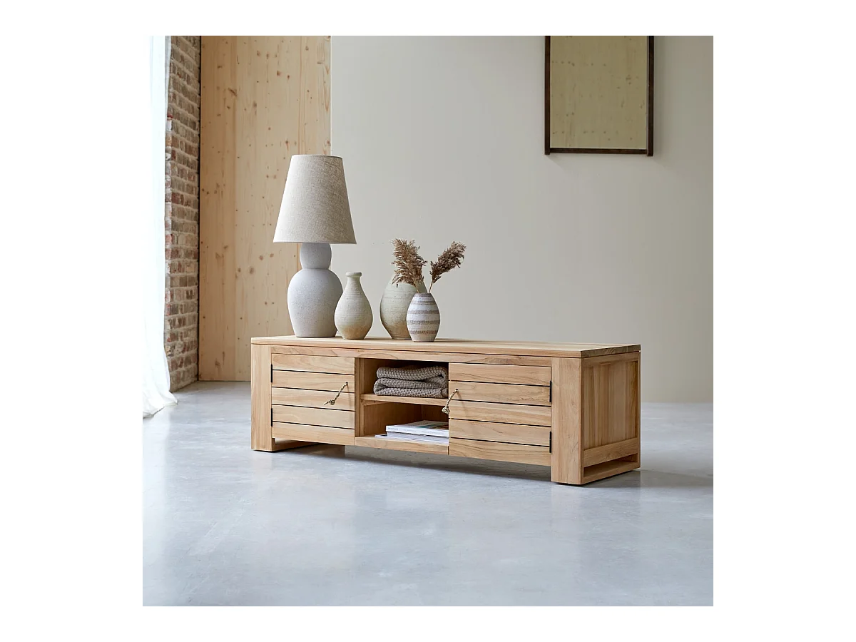 TV Schrank aus massivem Teakholz Minimalys 135 cm