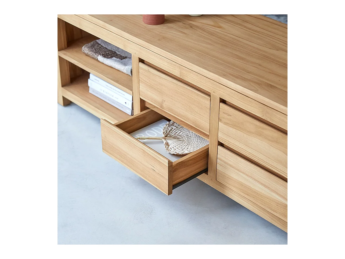 TV-Bank TV-Rack Hifi Lowboard massivem Teak Sideboard Unterschrank Massiv neu