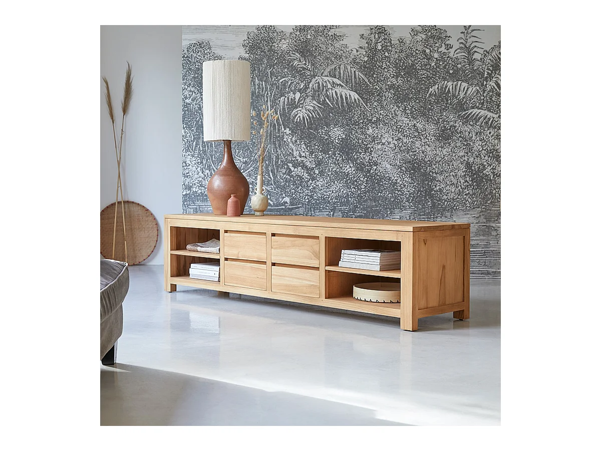 TV-Bank TV-Rack Hifi Lowboard massivem Teak Sideboard Unterschrank Massiv neu