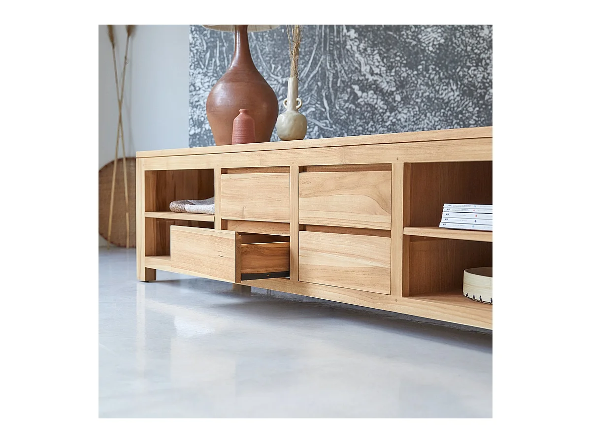 TV-Bank TV-Rack Hifi Lowboard massivem Teak Sideboard Unterschrank Massiv neu