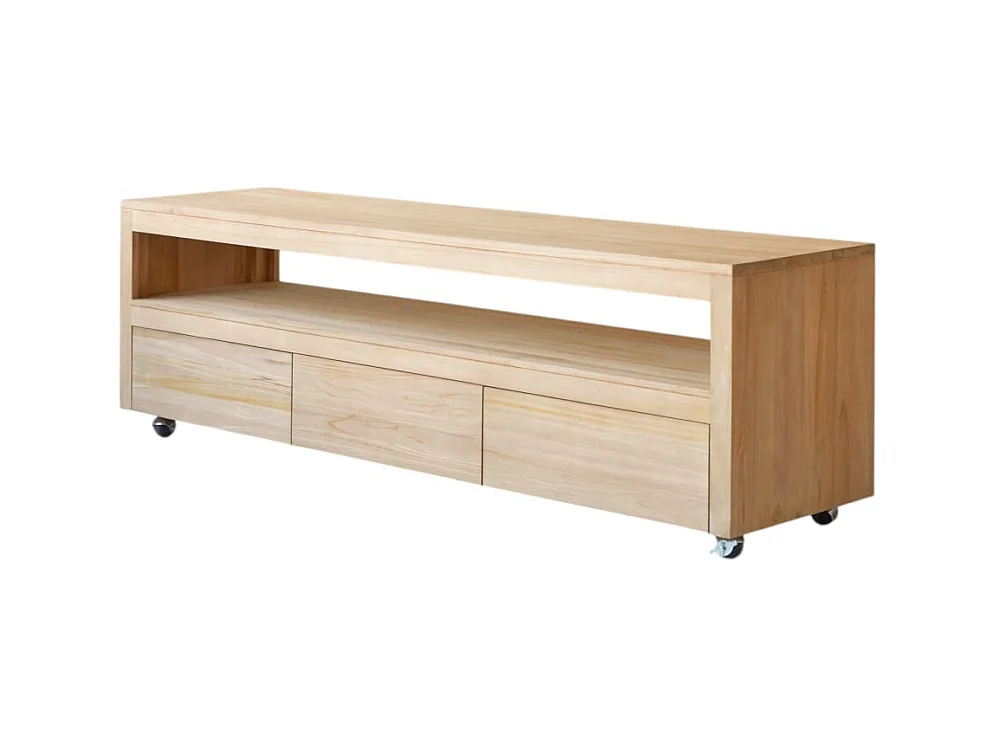 TV Schrank aus Teak auf praktischen Rollen 180cm Anoa Massivholz Tikamoon