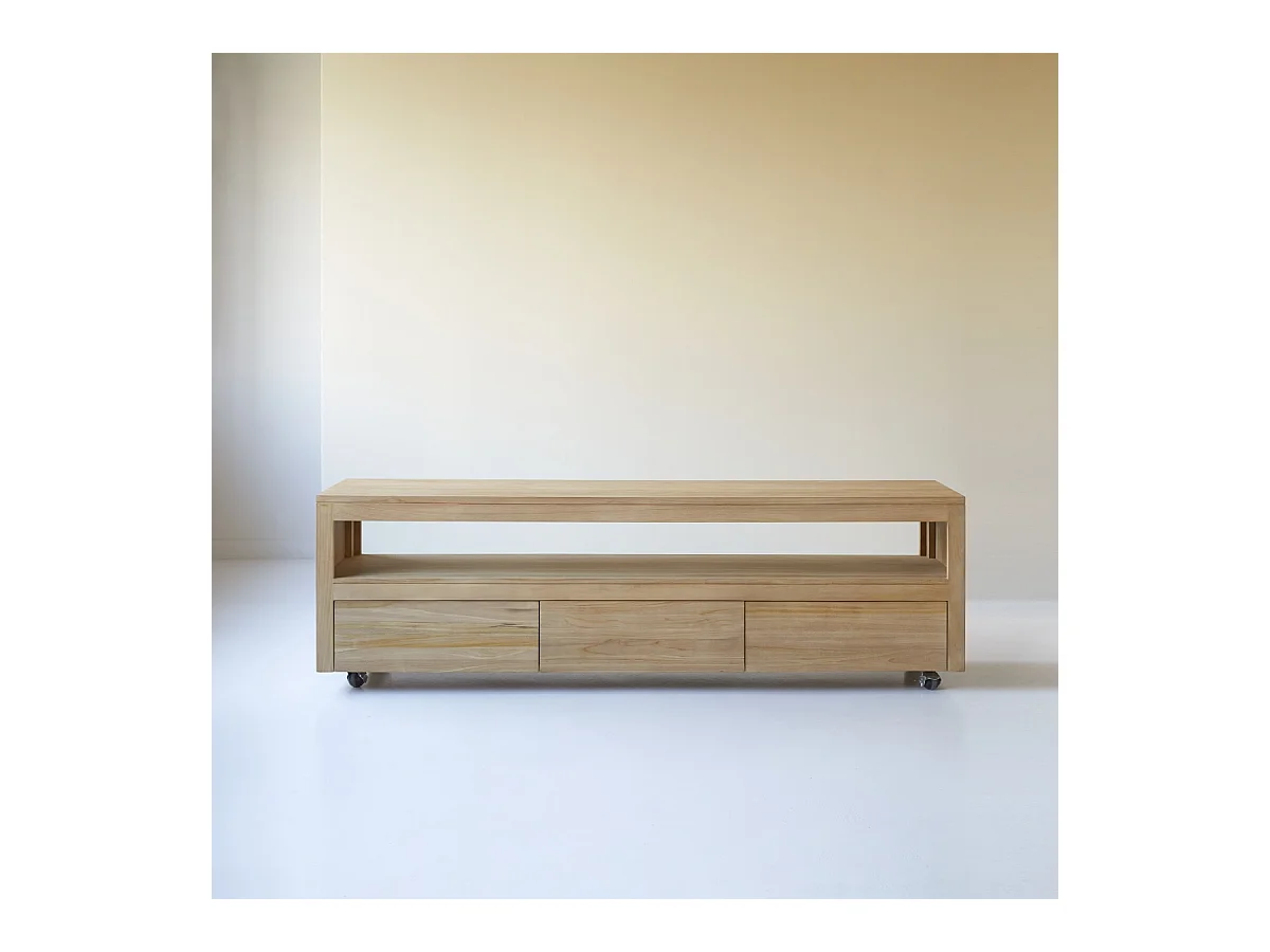 TV Schrank aus Teak auf praktischen Rollen 180cm Anoa Massivholz Tikamoon
