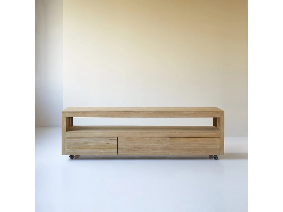 TV Schrank aus Teak auf praktischen Rollen 180cm Anoa Massivholz Tikamoon