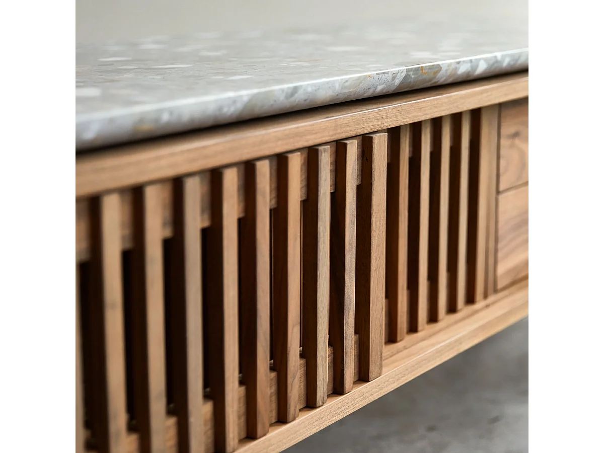 TV-Schrank Isaure aus massivem Nussbaumholz und Premium-Terrazzo 175 cm