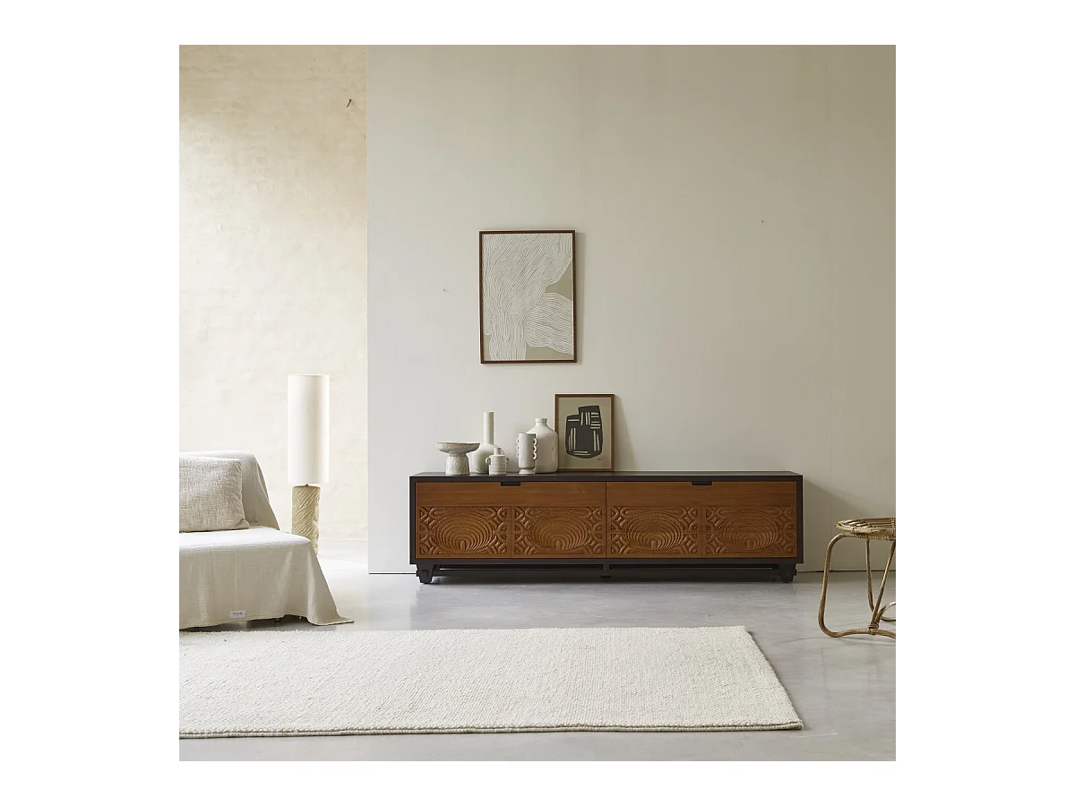 Meuble tv en bois d'acajou massif 200 Frida