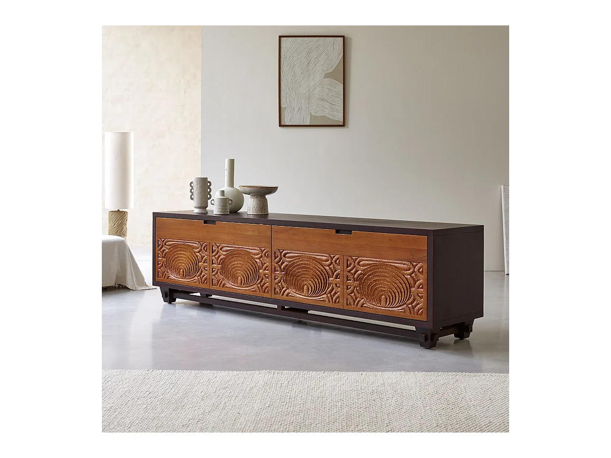Meuble tv en bois d'acajou massif 200 Frida